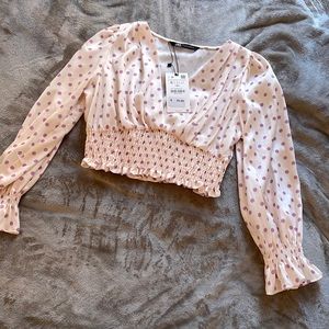 Brand new Zara white with purple dots blouse